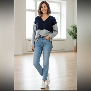 Madewell Colorblock V-Neck Sweatshirt | Size L